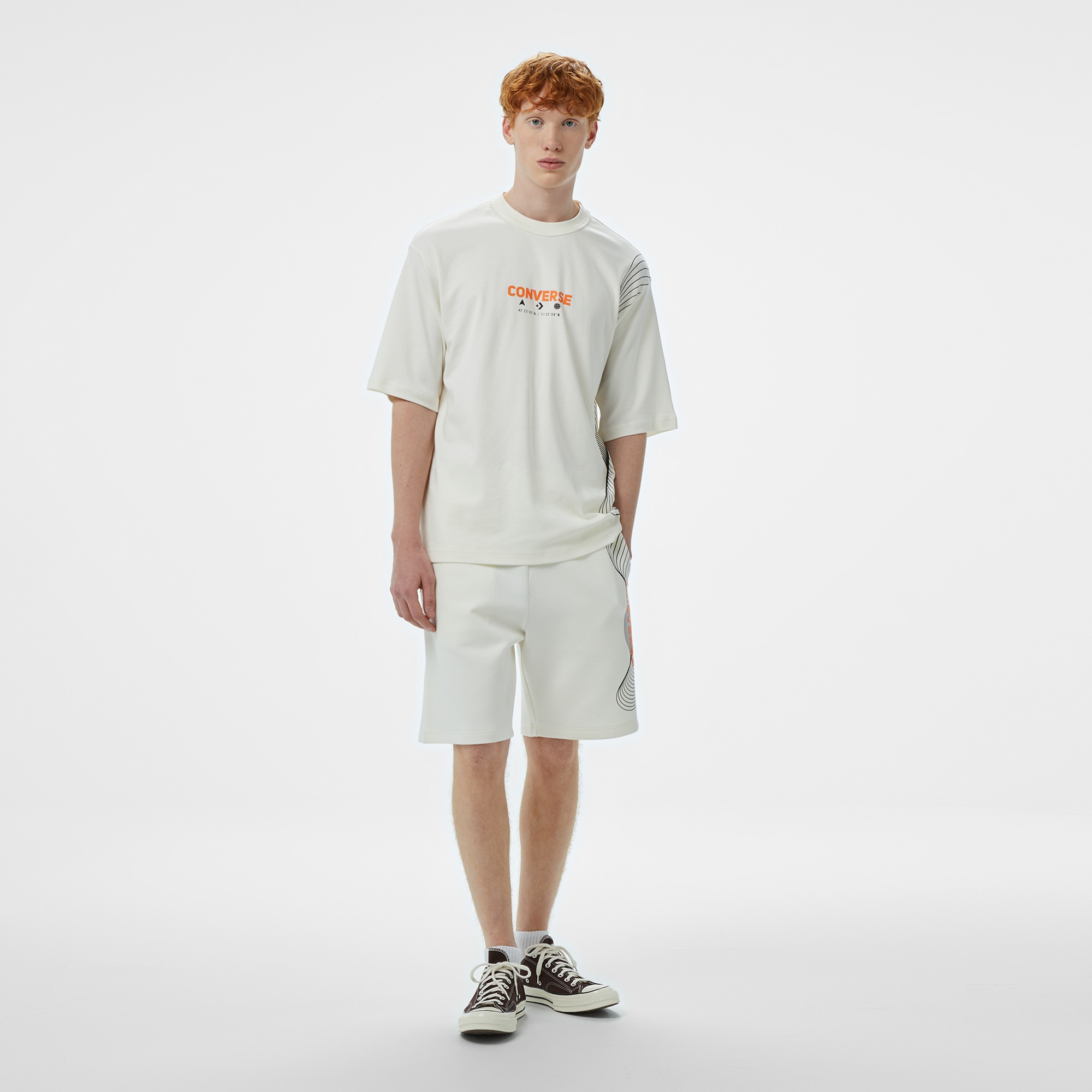 Converse Baskılı Erkek Oversize Fit Beyaz Şort