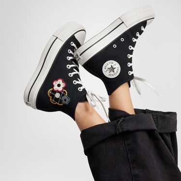  Converse Chuck Taylor All Star Lift Platform Floral Kadın Siyah Sneaker