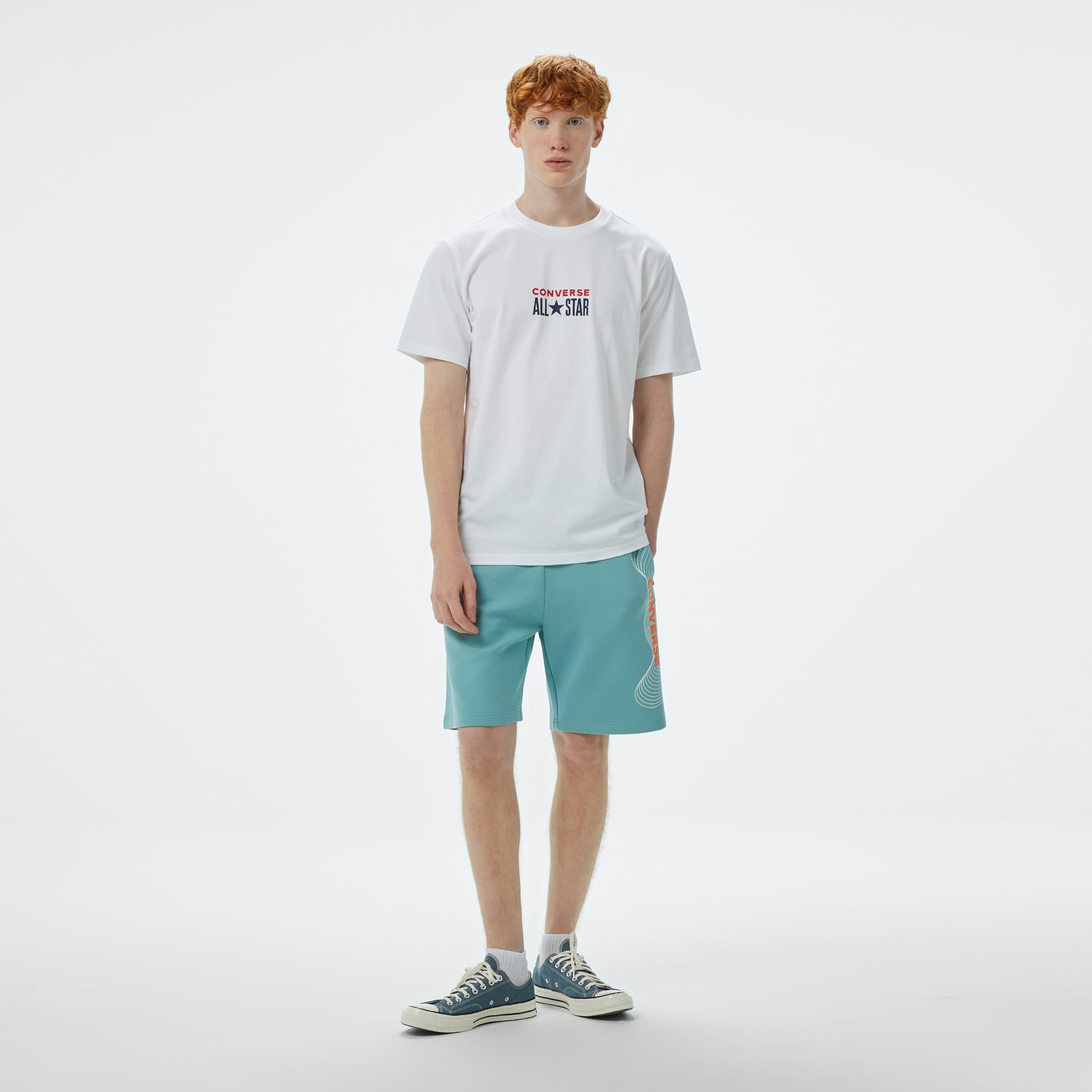  Converse Baskılı Erkek Oversize Fit Mavi Şort