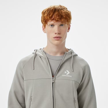  Converse Star Chevron Baskılı Regular Fit Erkek Gri Hoodie