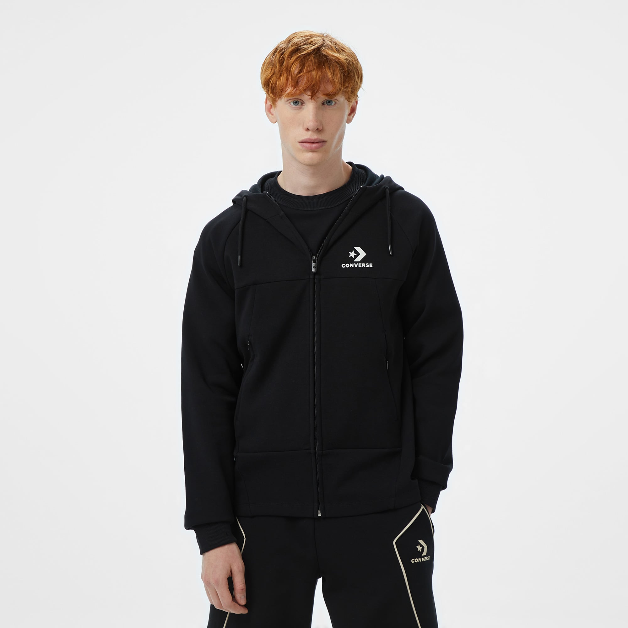  Converse Star Chevron Baskılı Regular Fit Erkek Siyah Hoodie