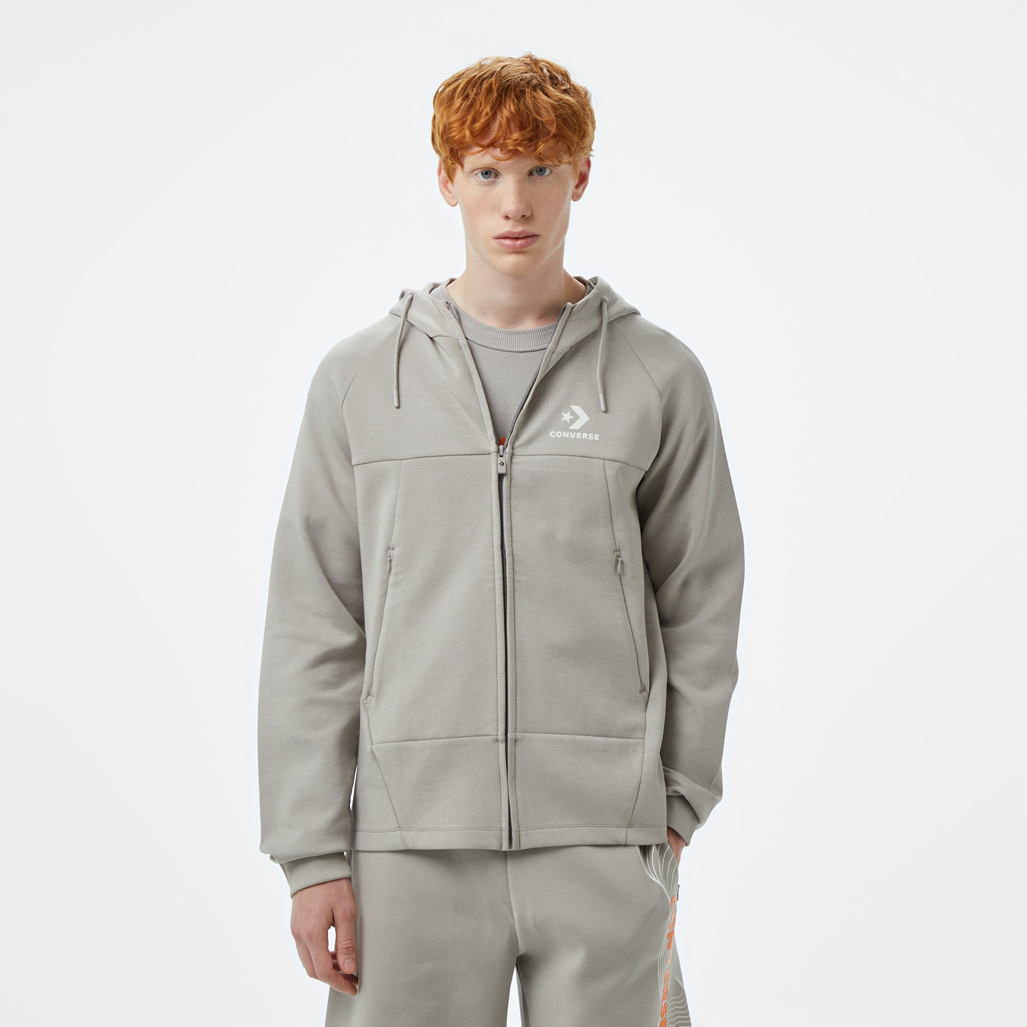 Converse Star Chevron Baskılı Regular Fit Erkek Gri Hoodie