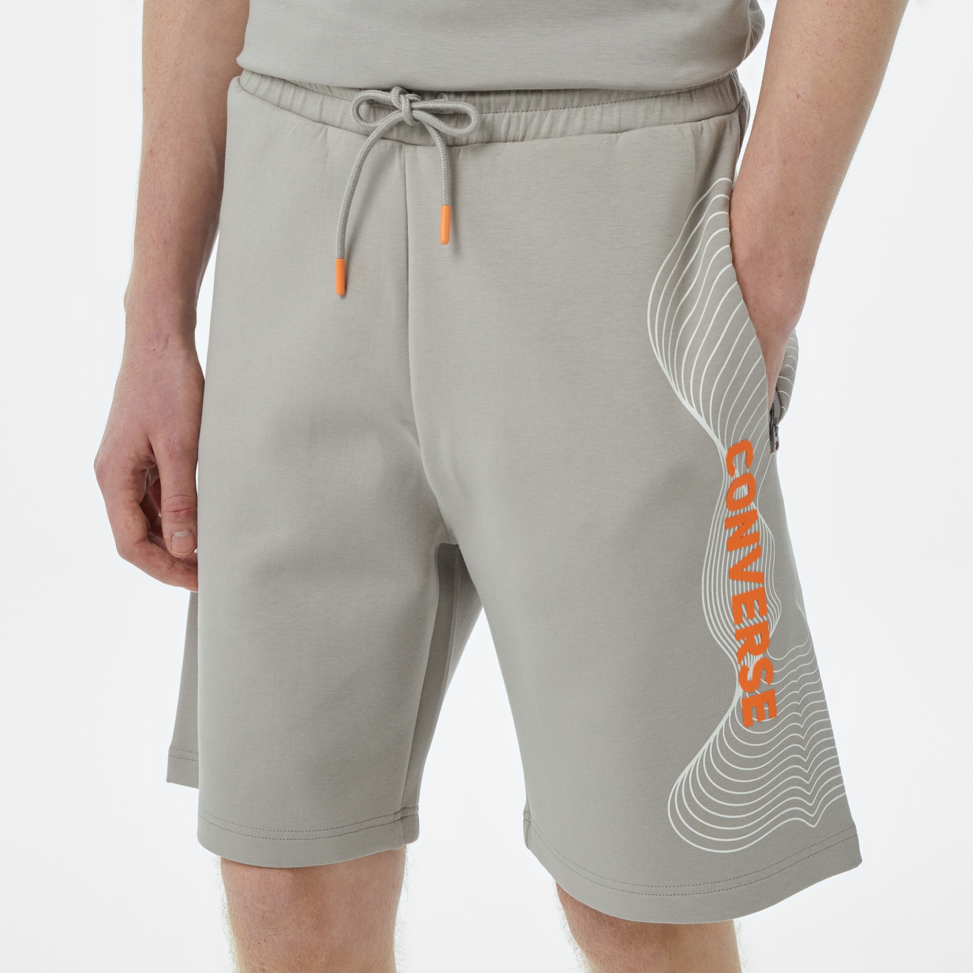 Converse Baskılı Erkek Oversize Fit Gri Şort