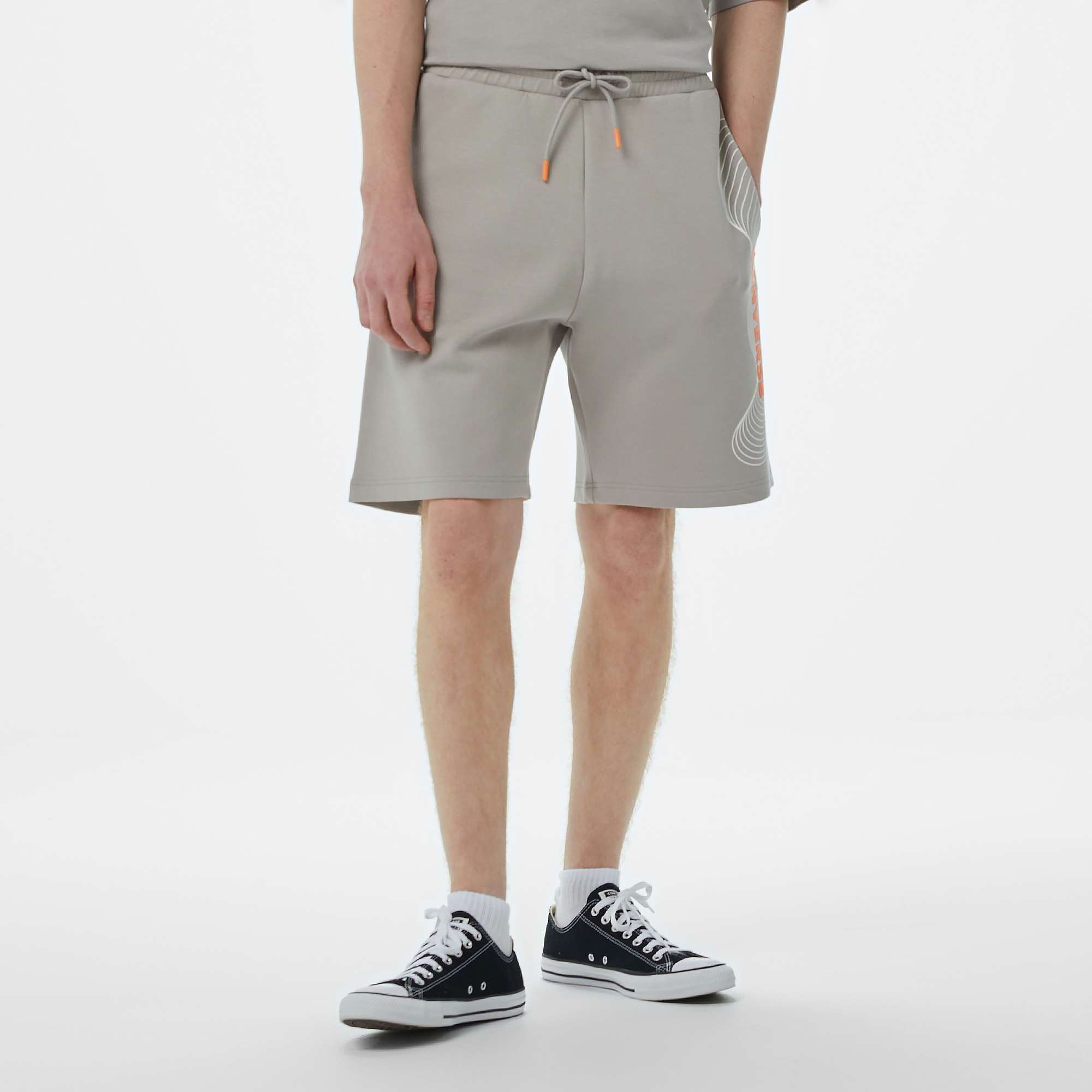 Converse Baskılı Erkek Oversize Fit Gri Şort