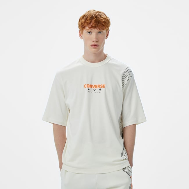 Converse Star Chevron Baskılı Oversize Fit Erkek Beyaz T-Shirt
