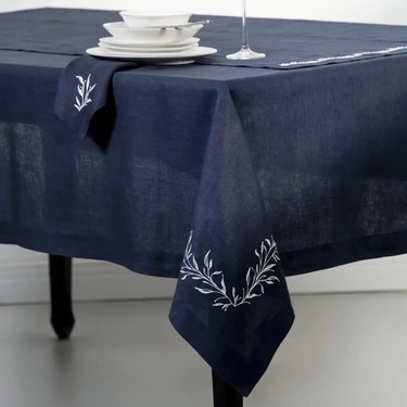  Petite %100 Keten Lacivert Masa Örtüsü 150x200 cm