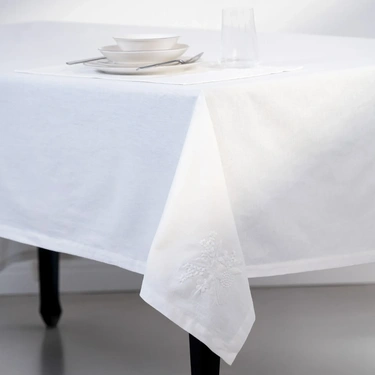  Petite %100 Keten Beyaz Masa Örtüsü 150x200 cm
