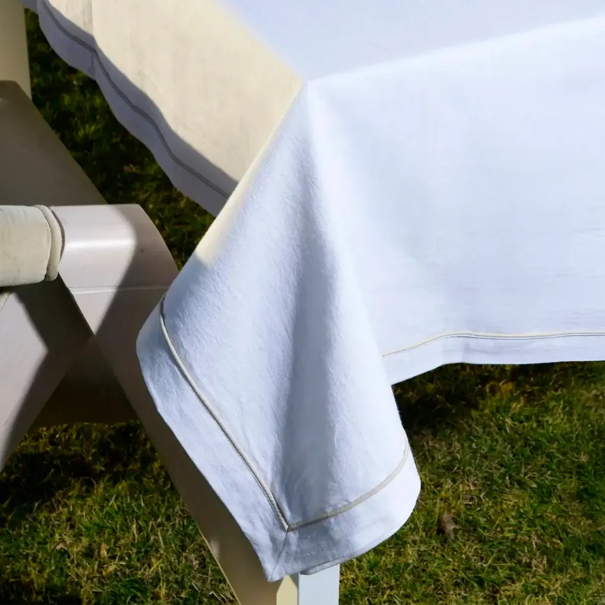  Lucca Pamuk Keten Biyeli Masa Örtüsü Beyaz 150x250 cm