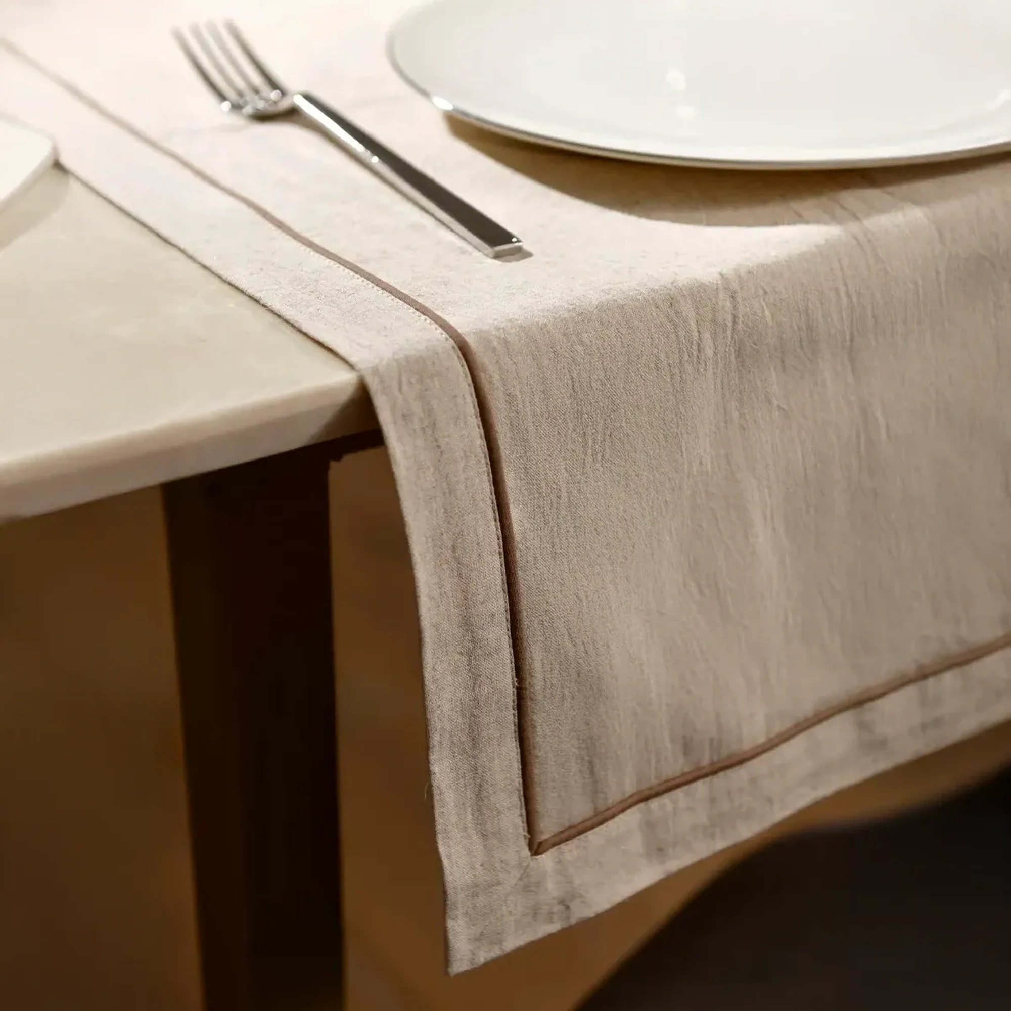 Qua Home Lucca Pamuk Keten Biyeli Runner Ekru 45x150 cm