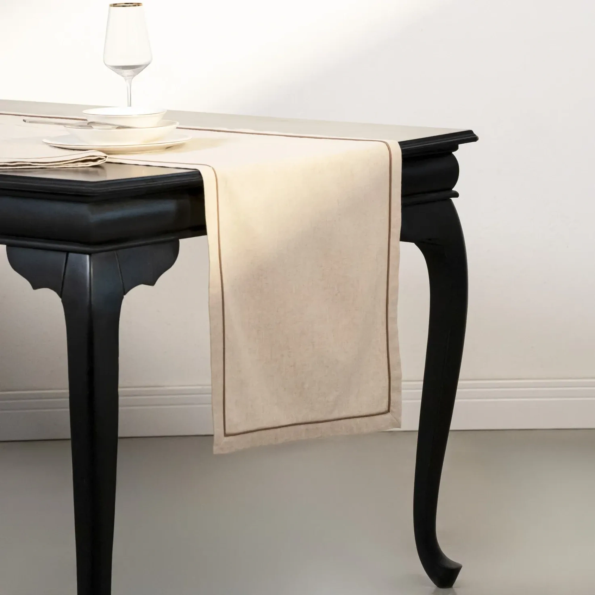 Qua Home Lucca Pamuk Keten Biyeli Runner Ekru 45x150 cm