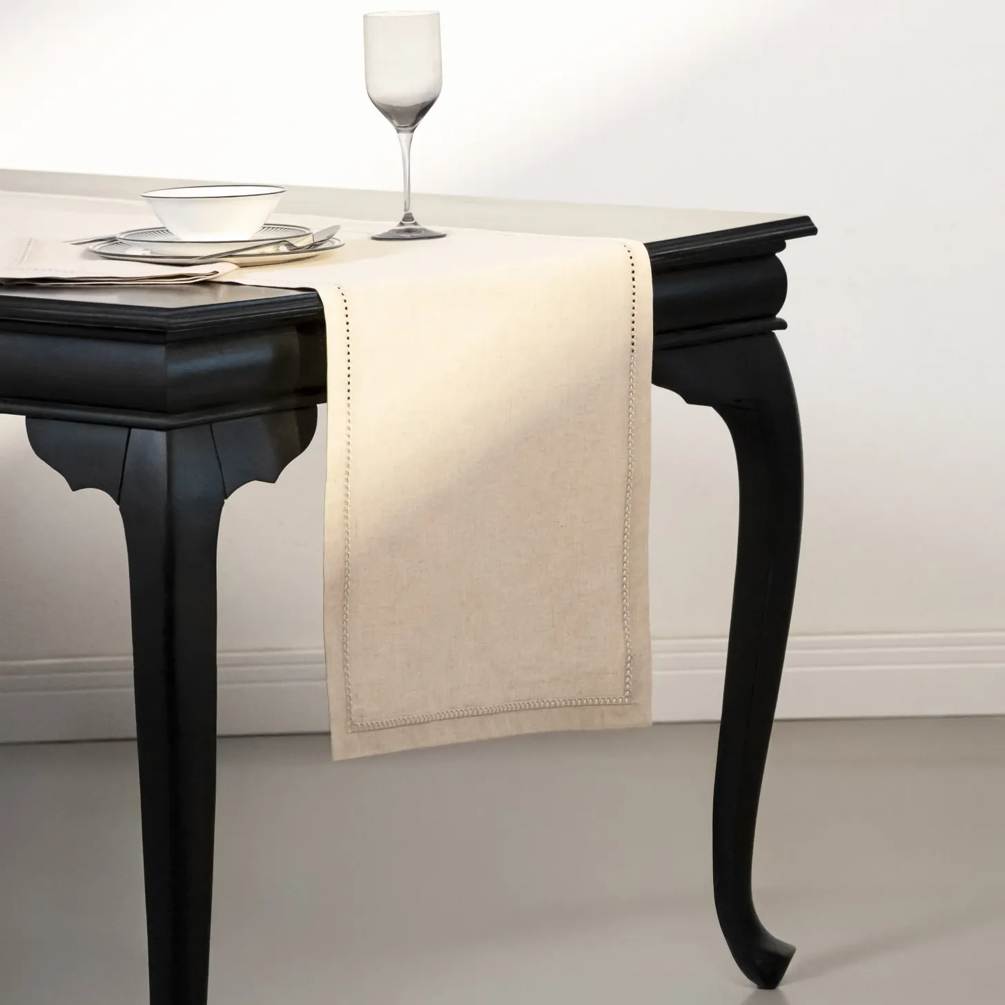  Qua Home Natura Pamuk Keten Ajur Detaylı Runner Ekru 45x150 cm