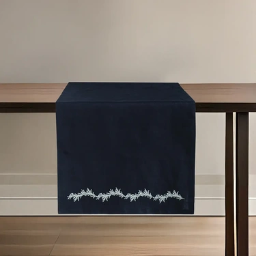  Qua Home Petite % 100 Keten Lacivert Runner 45x150 cm