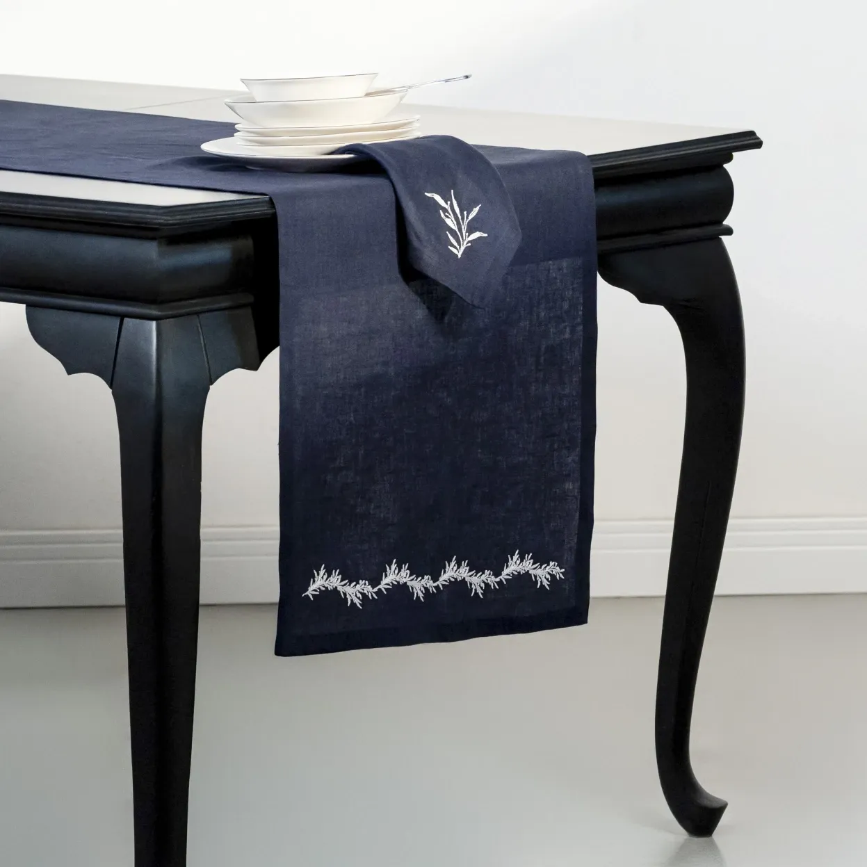  Qua Home Petite % 100 Keten Lacivert Runner 45x150 cm