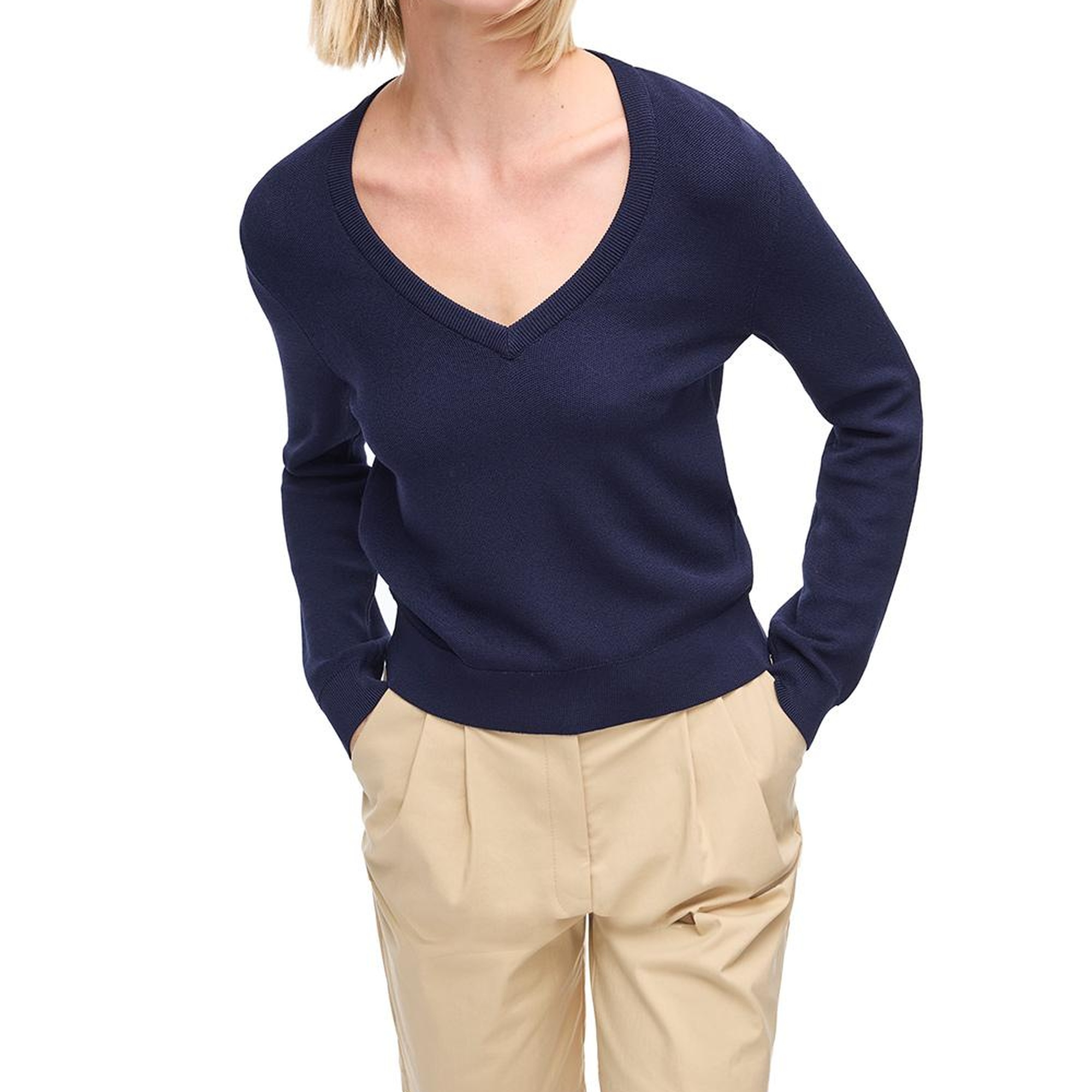 Lacivert V-Yaka Triko Kazak