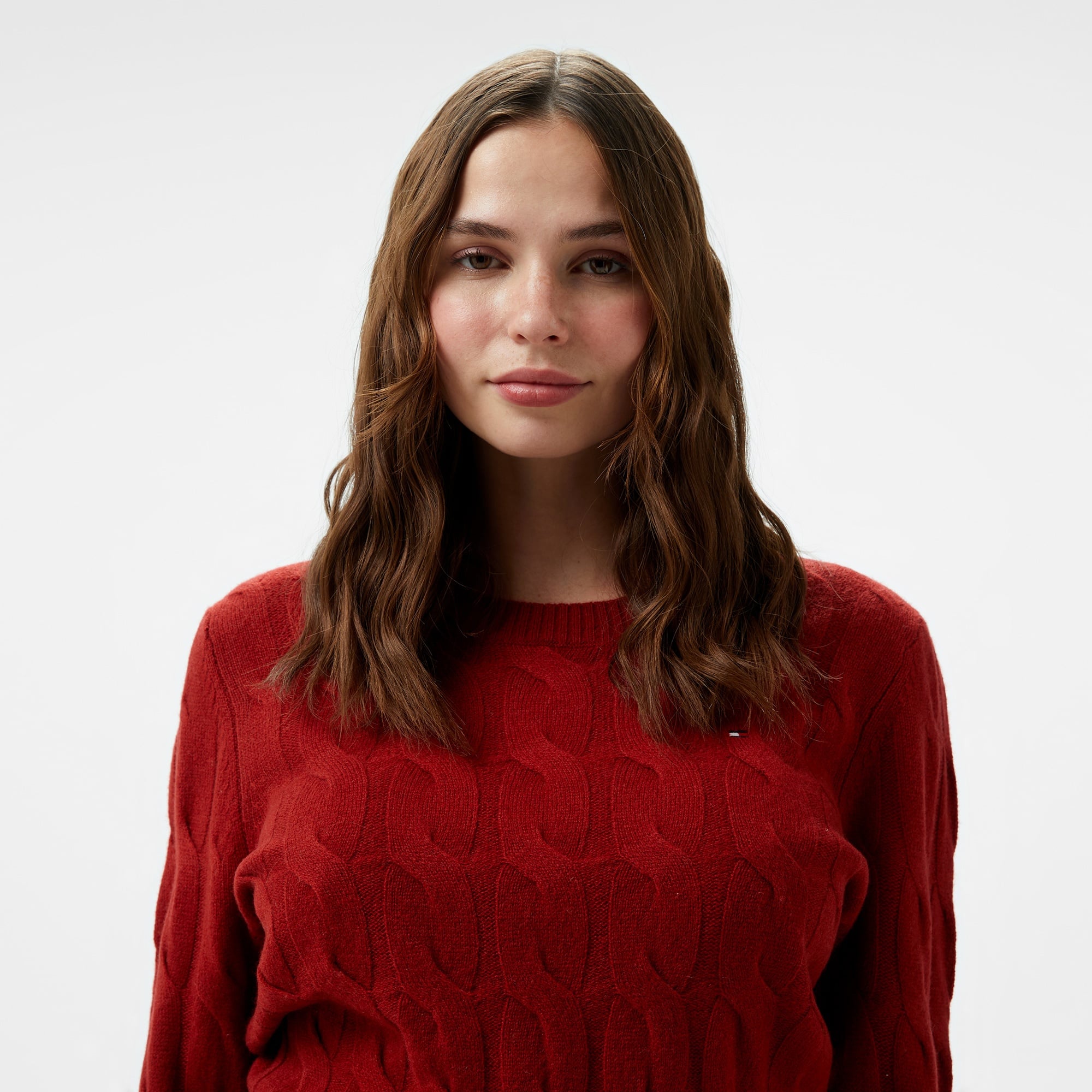 Tommy Hilfiger Soft Wool Cable Kadın Kırmızı Kazak