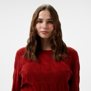  Tommy Hilfiger Soft Wool Cable Kadın Kırmızı Kazak