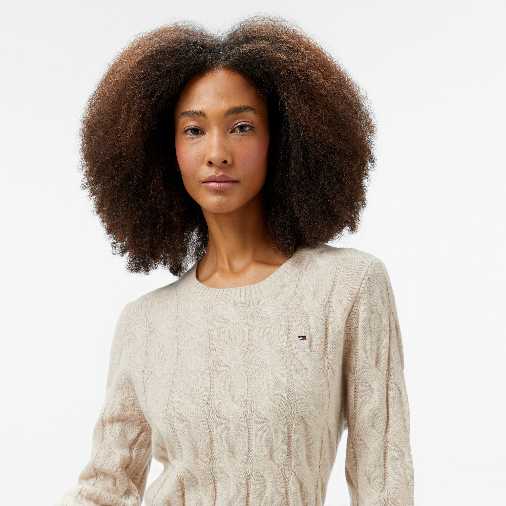 Tommy Hilfiger Soft Wool Cable Kadın Bej Kazak