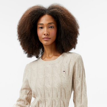  Tommy Hilfiger Soft Wool Cable Kadın Bej Kazak