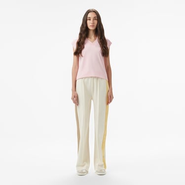  Lacoste Kadın Straight Fit Renk Bloklu Krem Eşofman Altı