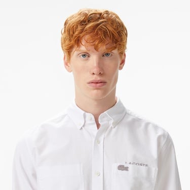  Lacoste Erkek Regular Fit Düğmeli Yaka Beyaz Gömlek