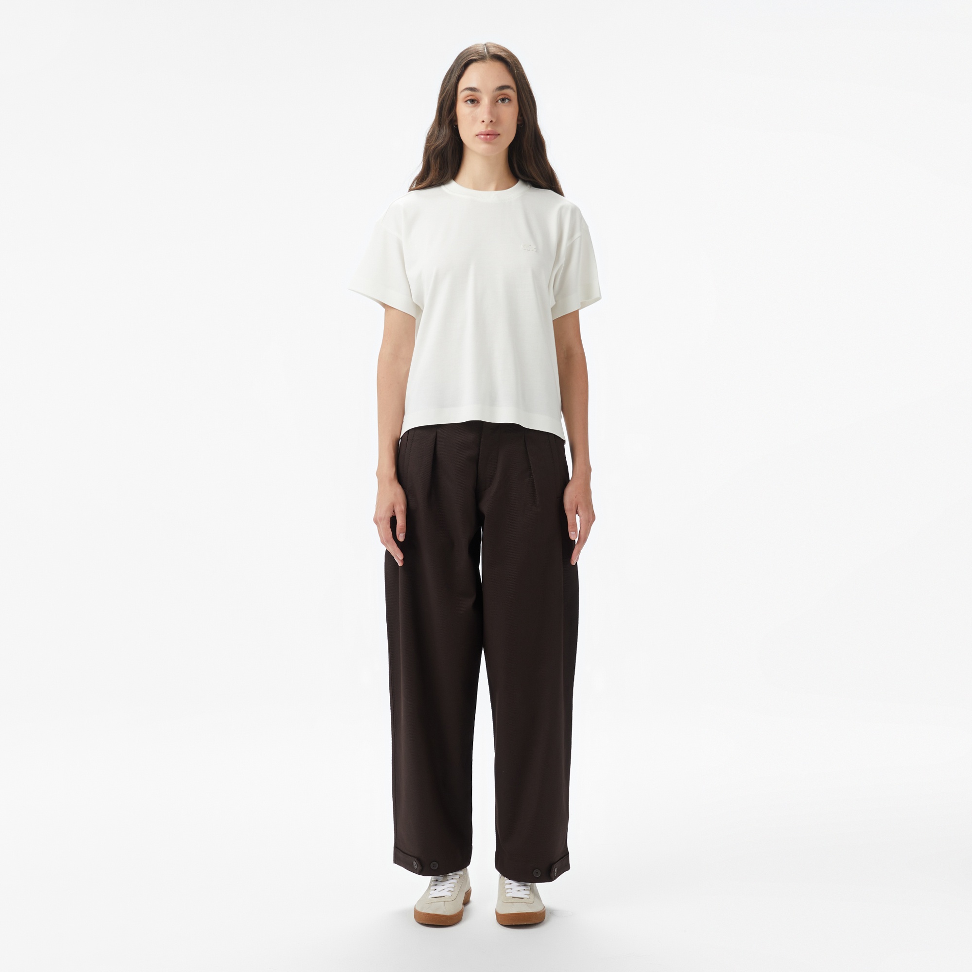 Lacoste Kadın Loose Fit Bisiklet Yaka Beyaz T-Shirt