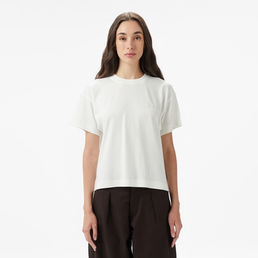  Lacoste Kadın Loose Fit Bisiklet Yaka Beyaz T-Shirt