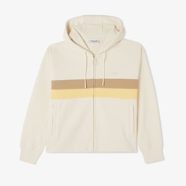  Lacoste Kadın Relaxed Fit Kapüşonlu Renk Bloklu Krem Sweatshirt