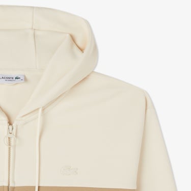  Lacoste Kadın Relaxed Fit Kapüşonlu Renk Bloklu Krem Sweatshirt