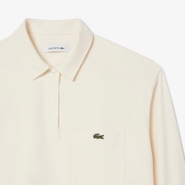  Lacoste Kadın Oversize Fit Polo Yaka Krem Bluz