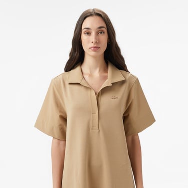  Lacoste Kadın Relaxed Fit Kısa Kollu Polo Yaka Bej Elbise