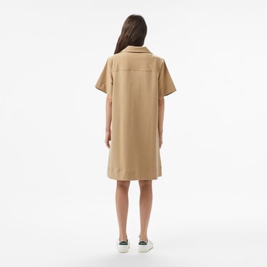  Lacoste Kadın Relaxed Fit Kısa Kollu Polo Yaka Bej Elbise