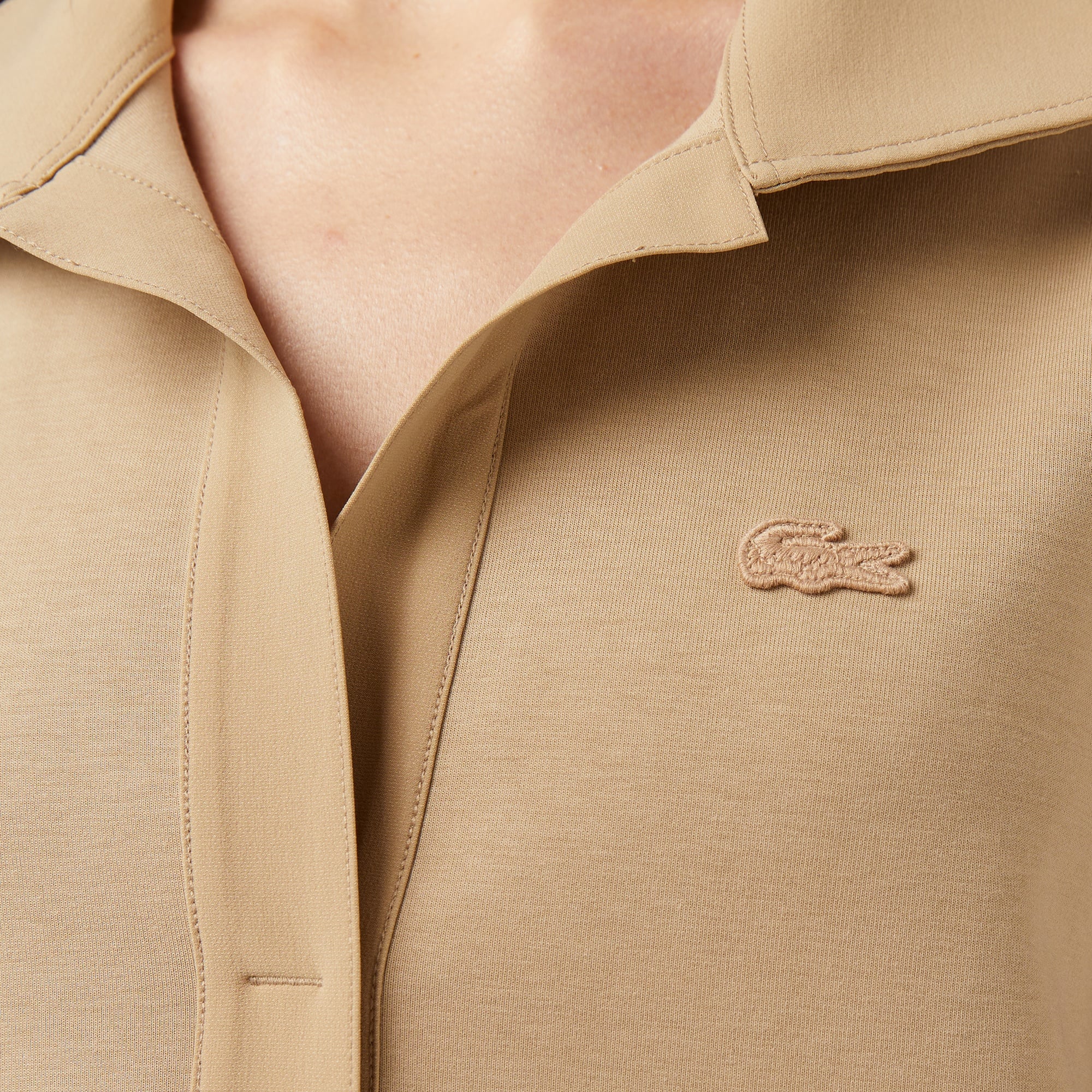 Lacoste Kadın Relaxed Fit Kısa Kollu Polo Yaka Bej Elbise