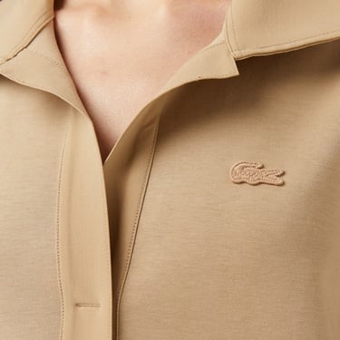  Lacoste Kadın Relaxed Fit Kısa Kollu Polo Yaka Bej Elbise