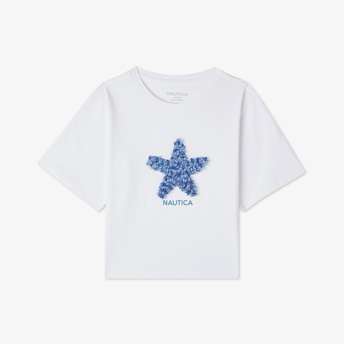  Nautica Kız Çocuk Beyaz Regular Fit Baskılı T-Shirt