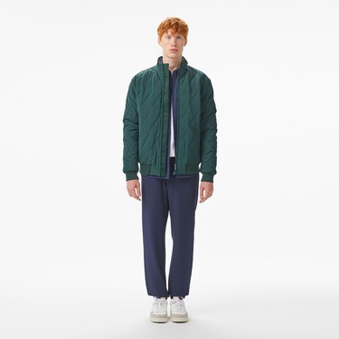  Lacoste Erkek Dik Yaka Kapitone Koyu Yeşil Mont
