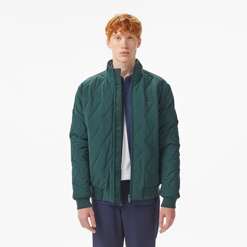  Lacoste Erkek Dik Yaka Kapitone Koyu Yeşil Mont