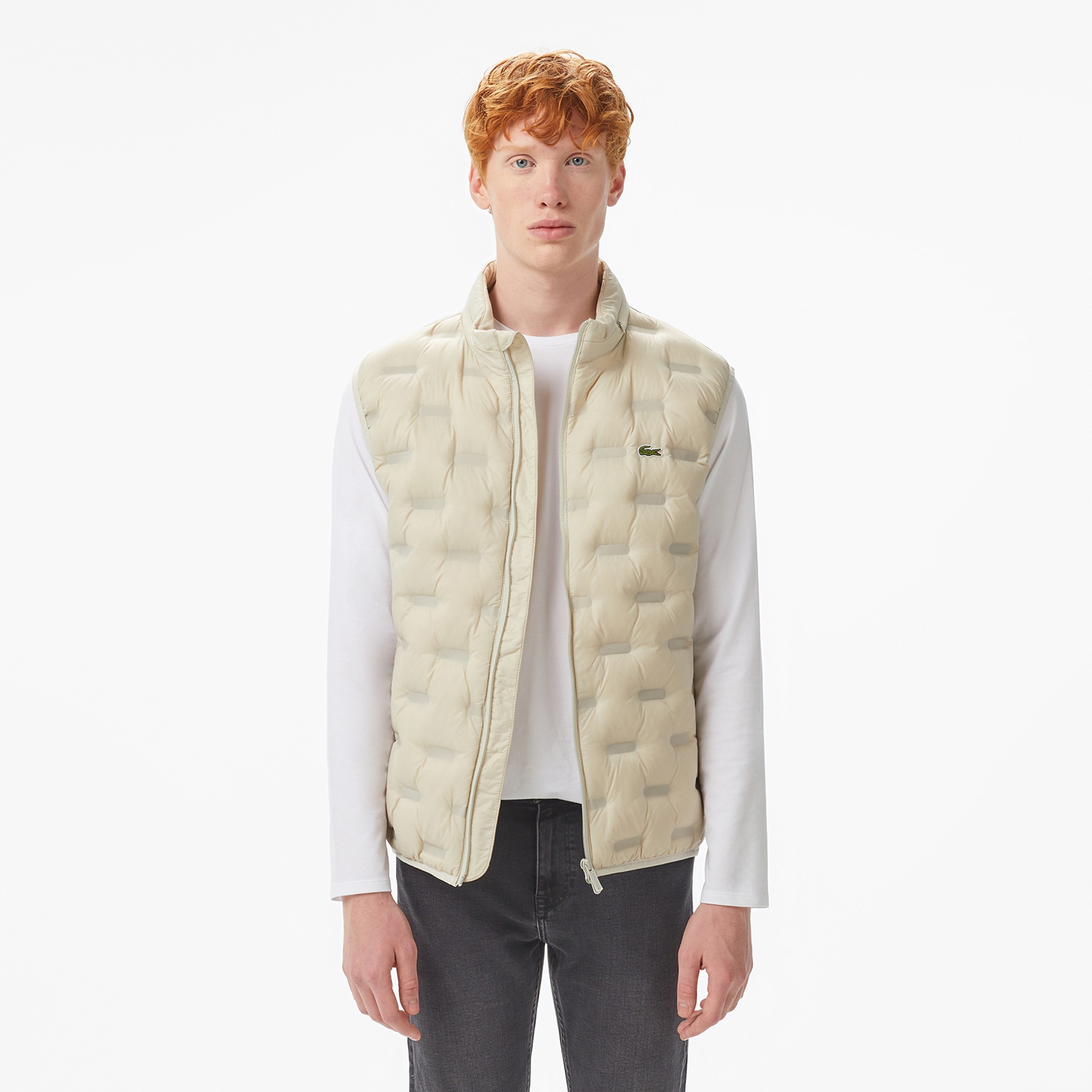 Lacoste Erkek Dik Yaka Kapitone Açık Gri Yelek