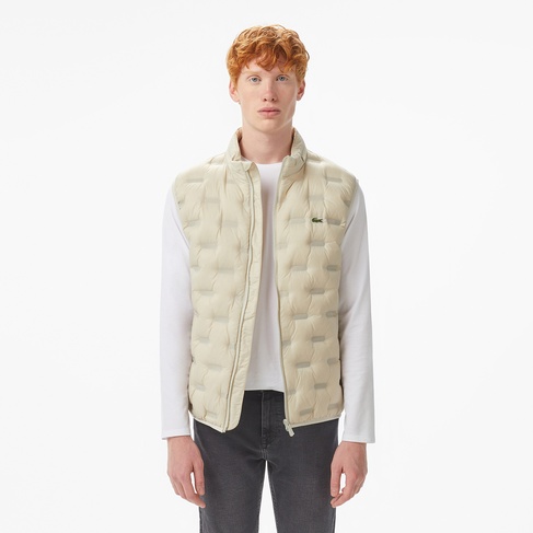  Lacoste Erkek Dik Yaka Kapitone Açık Gri Yelek