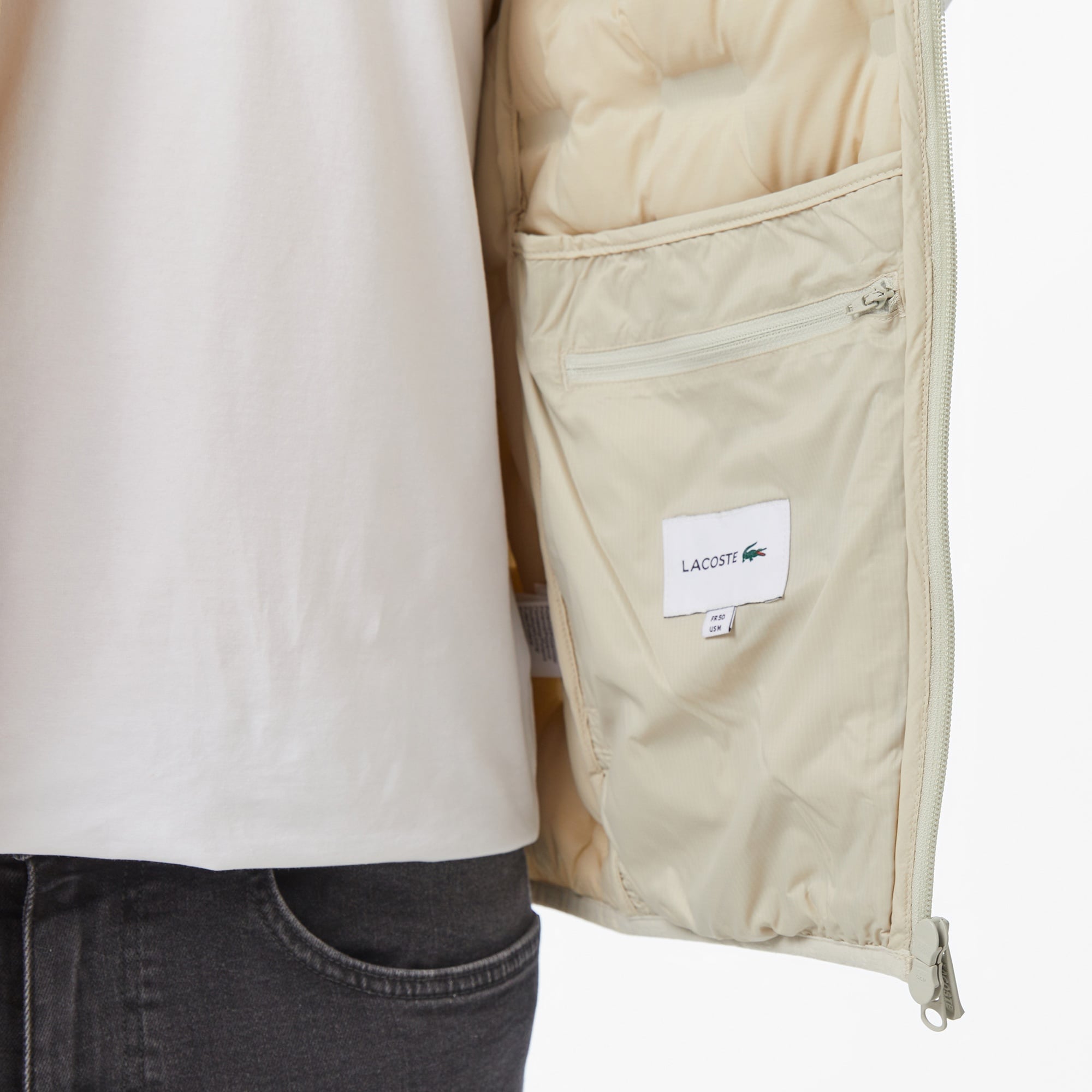 Lacoste Erkek Dik Yaka Kapitone Açık Gri Yelek