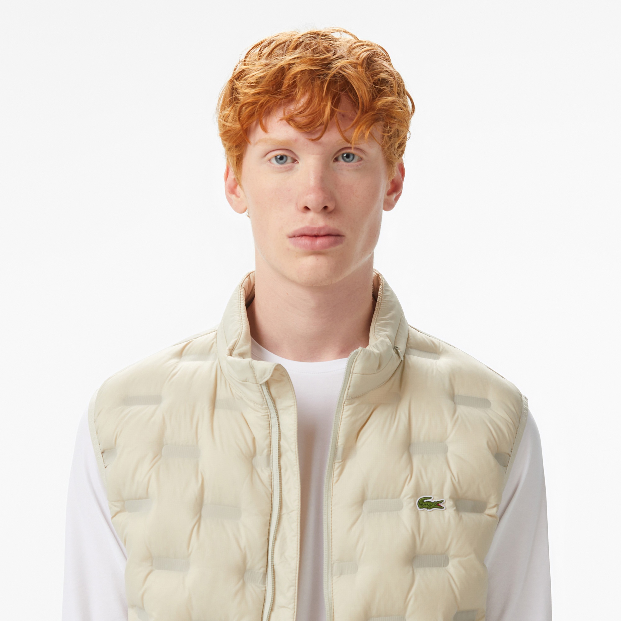 Lacoste Erkek Dik Yaka Kapitone Açık Gri Yelek