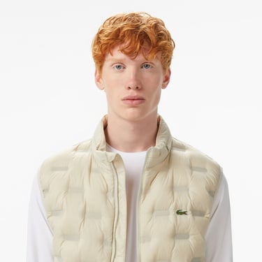  Lacoste Erkek Dik Yaka Kapitone Açık Gri Yelek