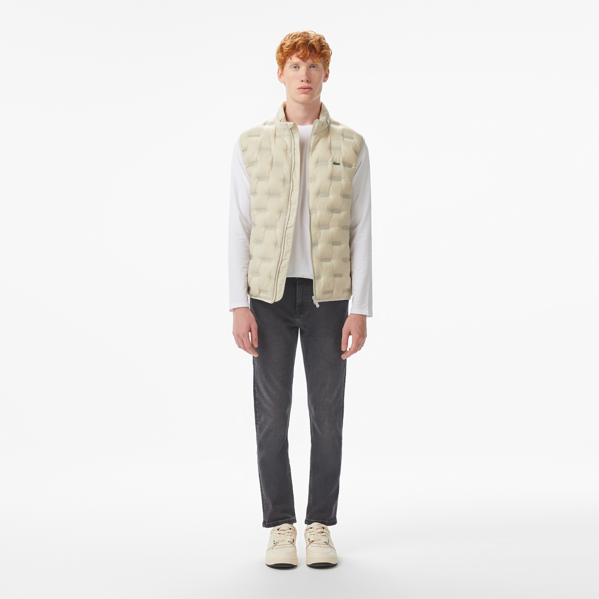 Lacoste Erkek Dik Yaka Kapitone Açık Gri Yelek