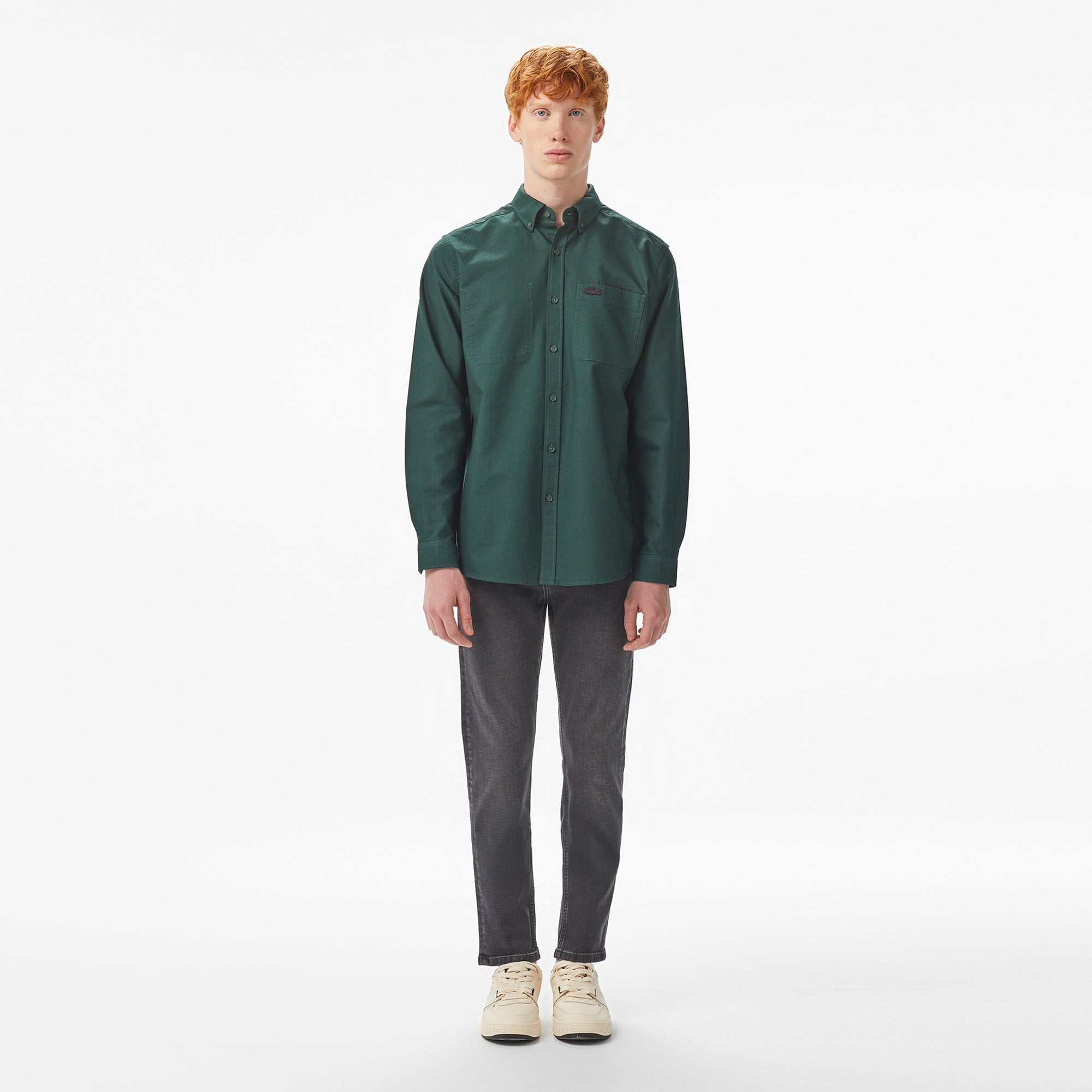 Erkek Regular Fit Düğmeli Yaka Yeşil Gömlek
