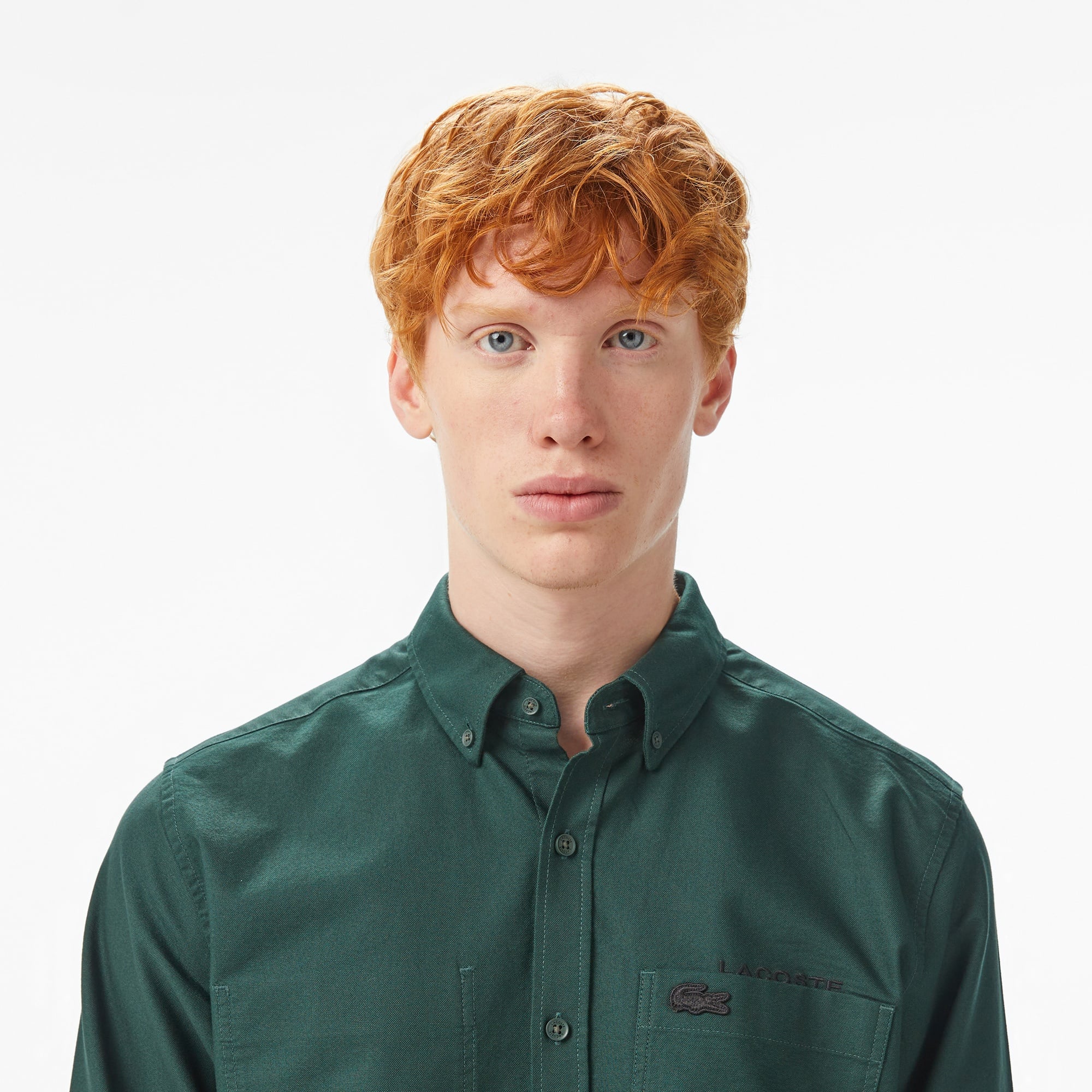 Erkek Regular Fit Düğmeli Yaka Yeşil Gömlek