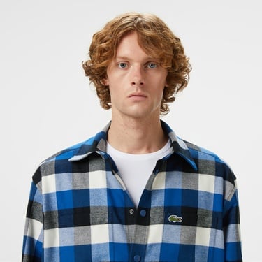  Erkek Relaxed Fit Kareli Lacivert Gömlek