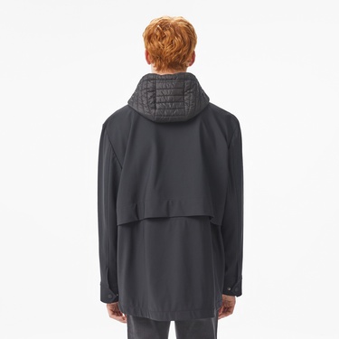  Lacoste Erkek Kapüşonlu Siyah Trençkot