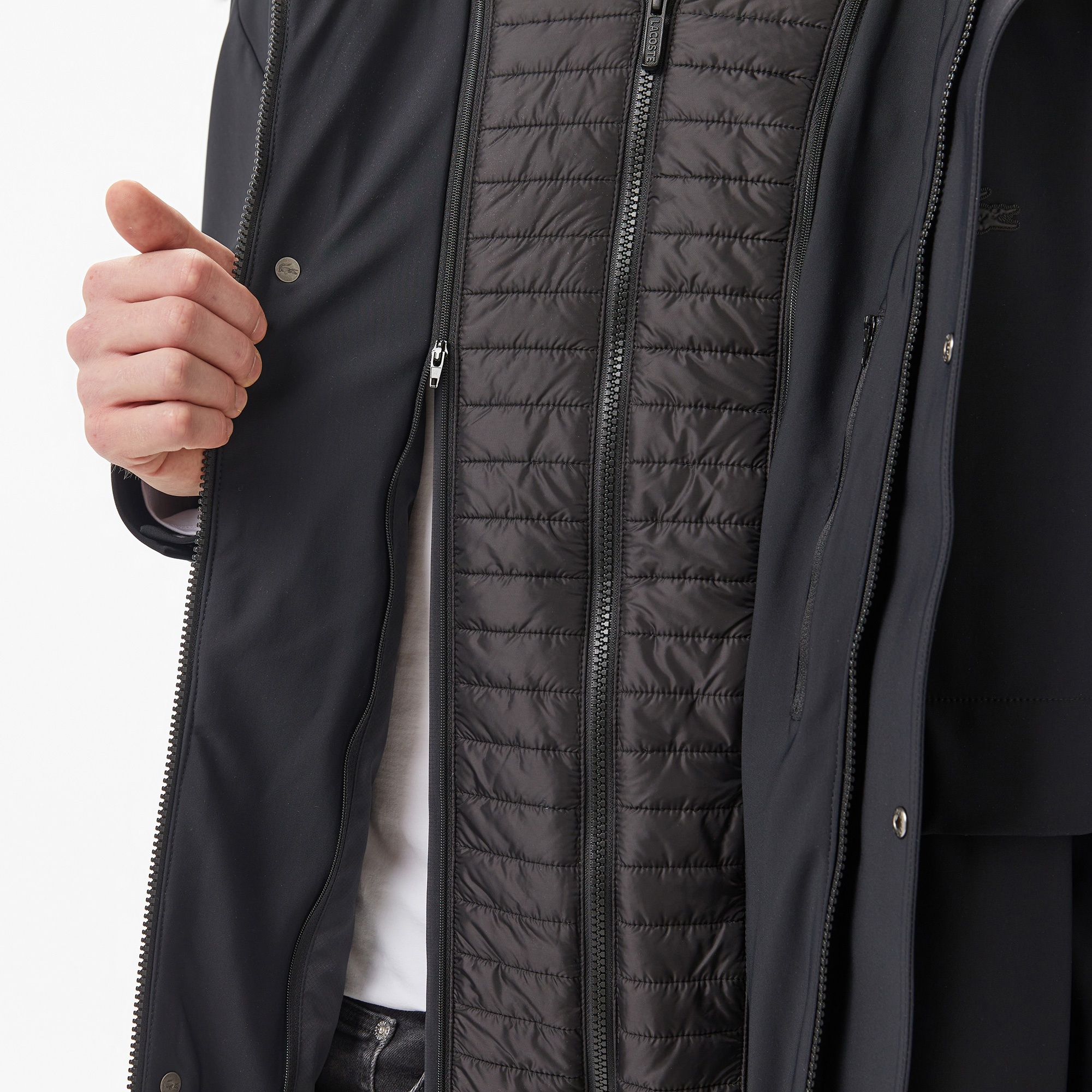 Lacoste Erkek Kapüşonlu Siyah Trençkot