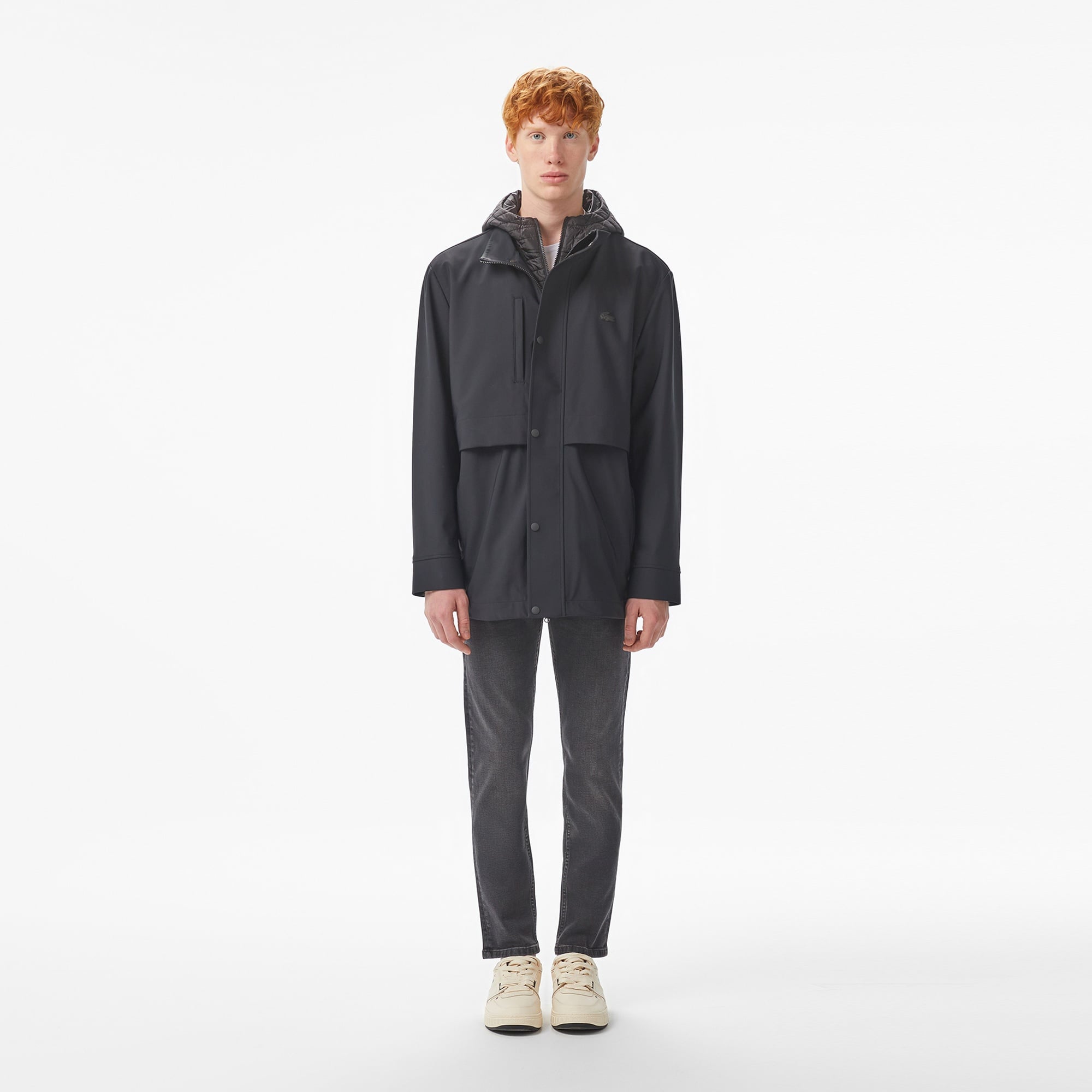 Lacoste Erkek Kapüşonlu Siyah Trençkot