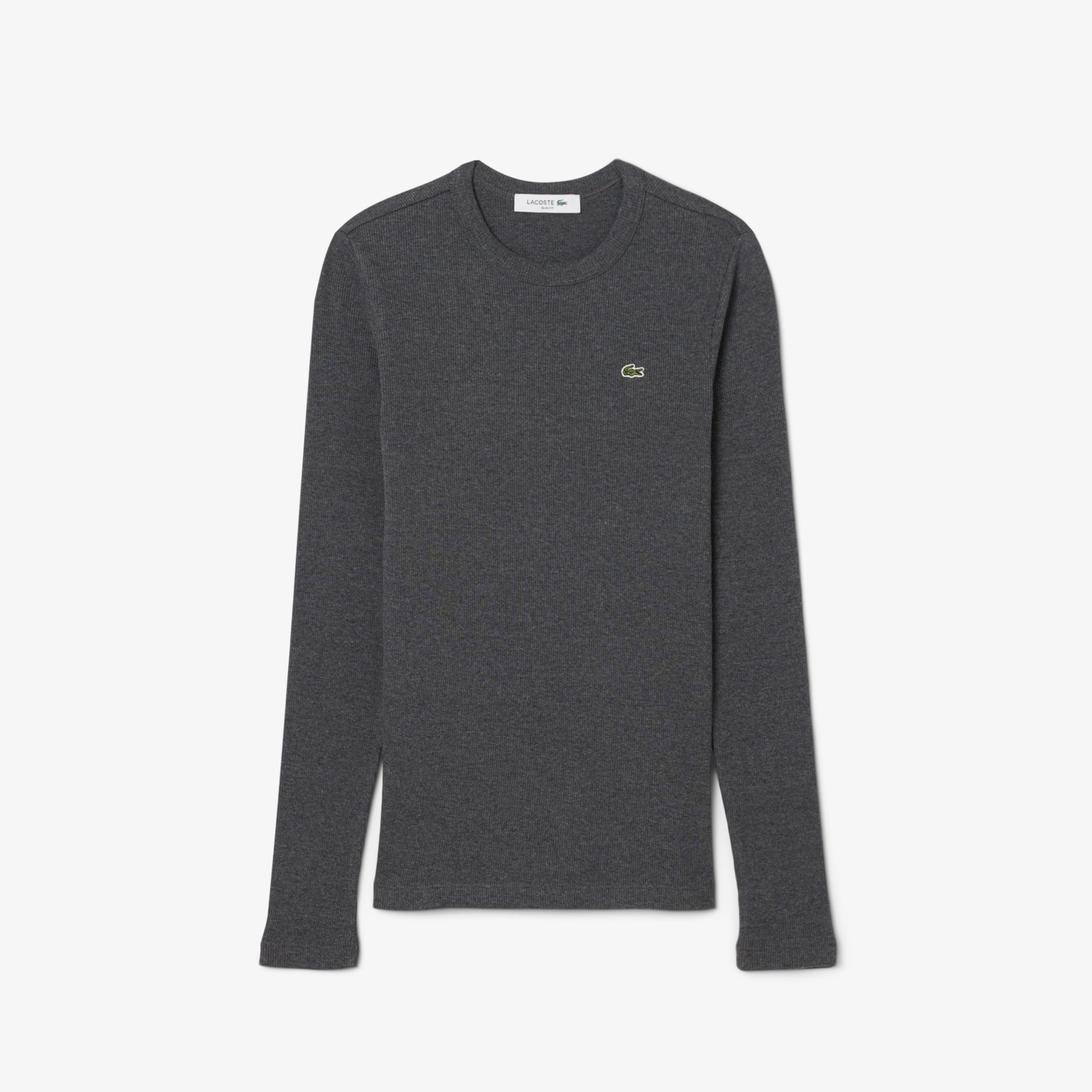 Lacoste Kadın Slim Fit Uzun Kollu Bisiklet Yaka Gri T-Shirt