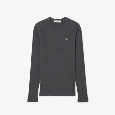  Lacoste Kadın Slim Fit Uzun Kollu Bisiklet Yaka Gri T-Shirt